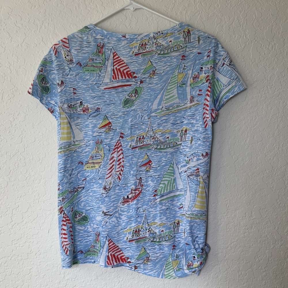 Lilly‎ Pulitzer Top T Shirt Sz XS Preppy Sailboat Coastal Cotton Casual Nautical - Picture 5 of 10